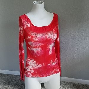 United Colors of Benetton Red Tie-Dye Stretch Top